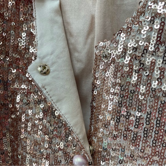 Maje Rose Gold Sequin Button Down Blouse Top Jacket Cardigan Metallic Size L/XL - Picture 13 of 14